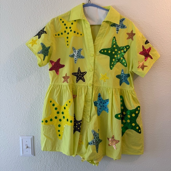 Queen Of Sparkles Neon Starfish Romper. - Picture 3 of 6